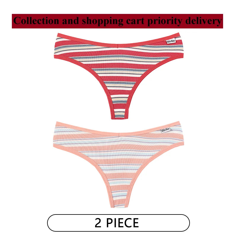 CINOON 2Pcs/Lot Colored Striped Women Panties Low Waist Sexy Women's Underwear G String Lingerie Seamless High Elastic Intimates