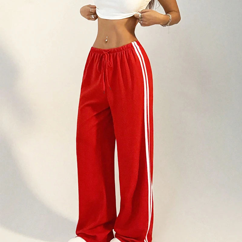 Fashion Striped Trousers Women Summer New Streetwear Basic Straight Casual Slim Pants Female Sexy Solid Simple Versatile Pants