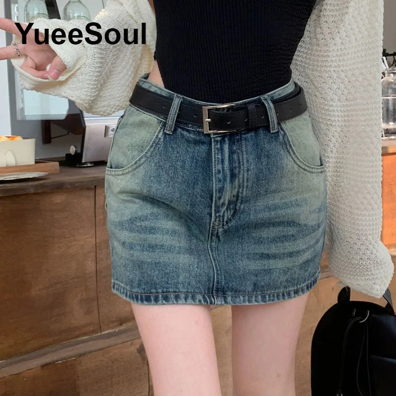 Blue Denim Skirt  A-Line High Waist Mini Skirt 2024 New Summer Y2K 2000s High Street Sexy Kawaii Cute Skirts for Women