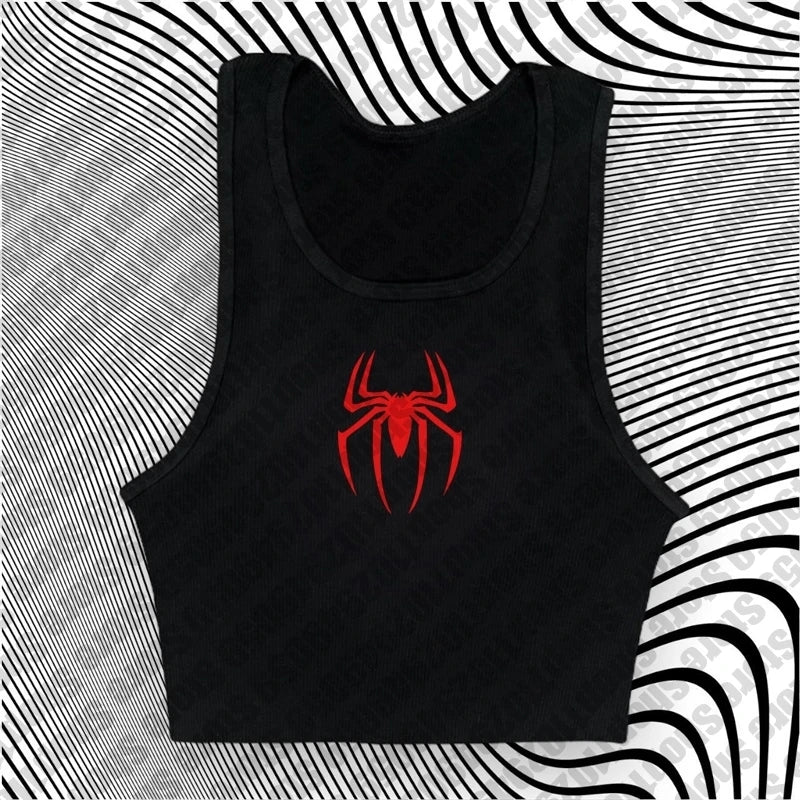 Spider Graphic Print Y2K Mulheres Bebê Camisetas Streetwear Vintage Carta Crop Verão Punk Casual Trash Goth Slim Manga Curta Camisetas