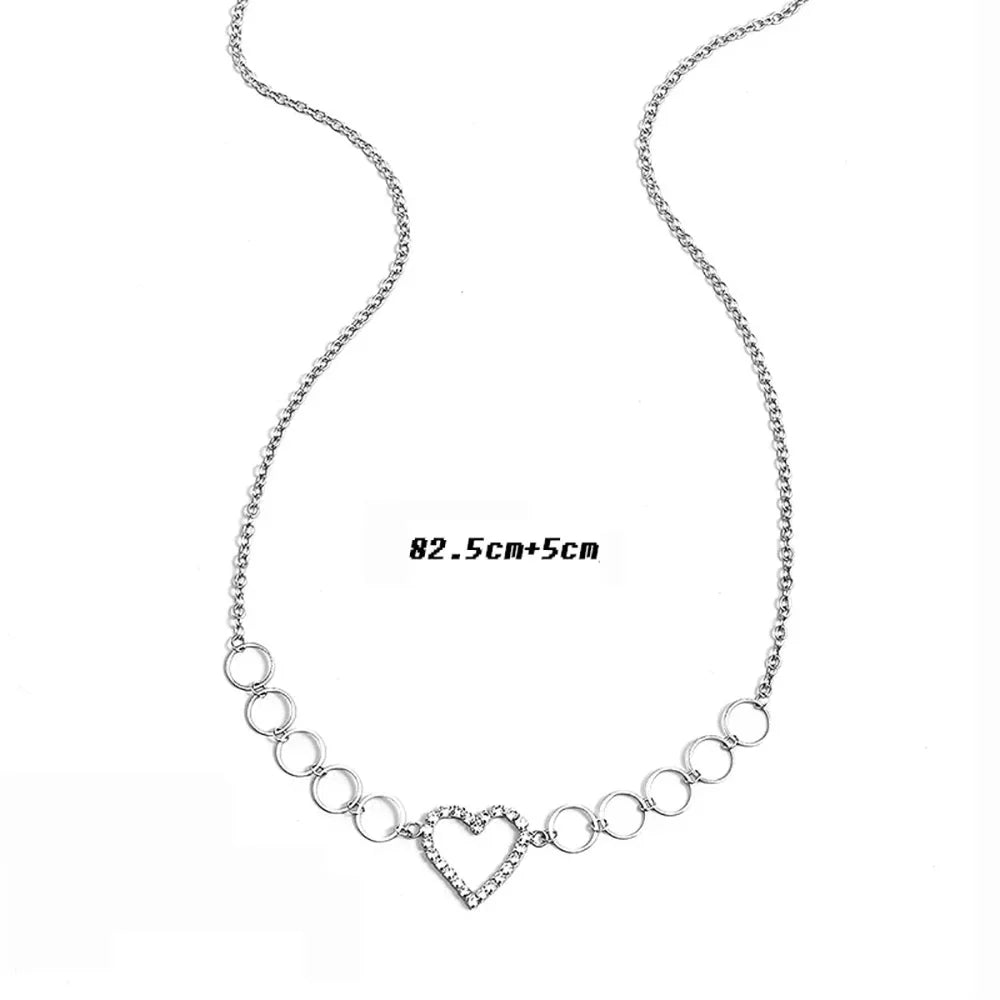 Fashion Aesthetic Sexy Rhinestone Crystal Body Jewelry Ring Heart Waist Belly Chain for Summer Women Girl Nightclub