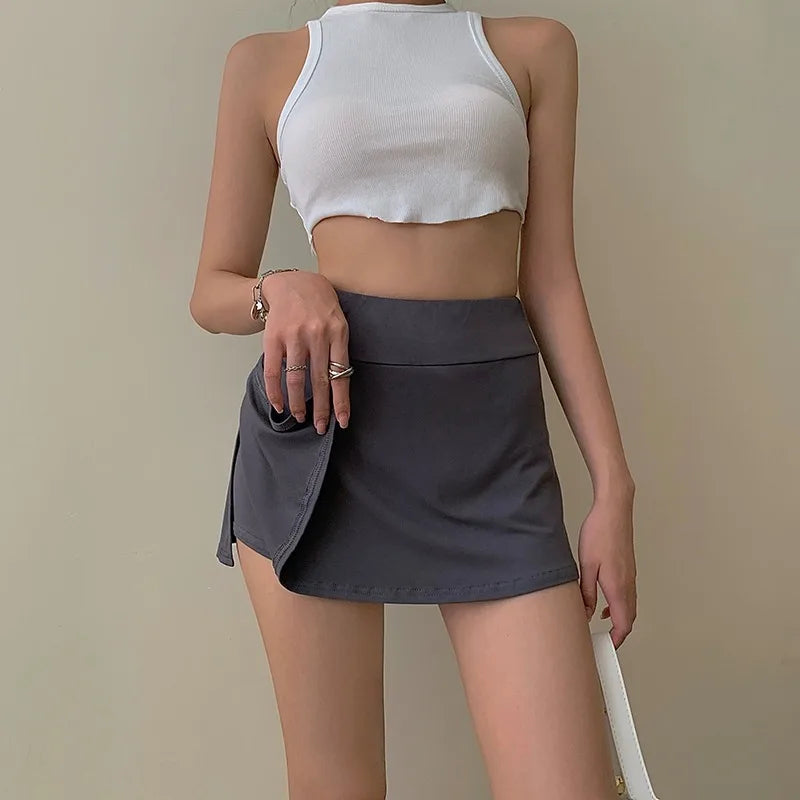 Tennis Skirt Women High Waist Sexy Girl Tight Bag Hip Short Skirt Summer Sports Culottes split A-line Mini skirt Y2K