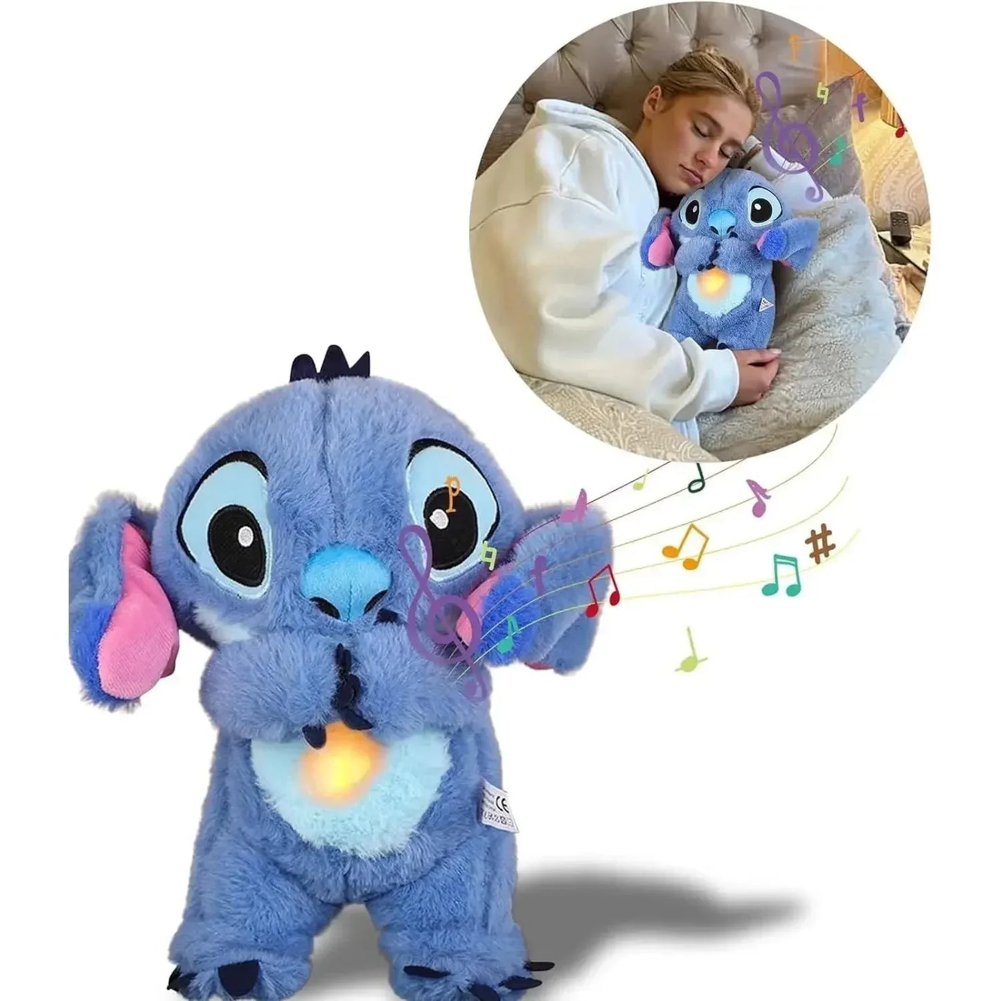 New Stitch Plush Doll Breath Child Peluche Lilo&Stitch Kawaii Soothes Toy Anime Baby Music Light Sleep Toys Model Kid Gift