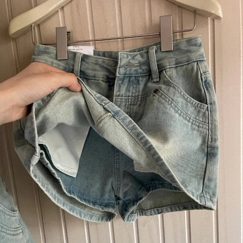 Mini Denim Skirts Wrap Hip High Waist Slim Summer A-line Zippers Washed Distressed Hot Girls Korean Fashion Streetwear Daily