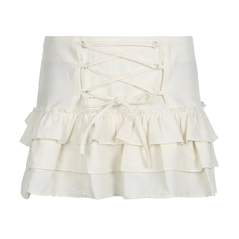 2024 French Style Mini Pleated Y2k Skirt Aesthetic Punk Solid Harajuku Skater 2000s A Line Kawaii Ruffle Cake Skirts