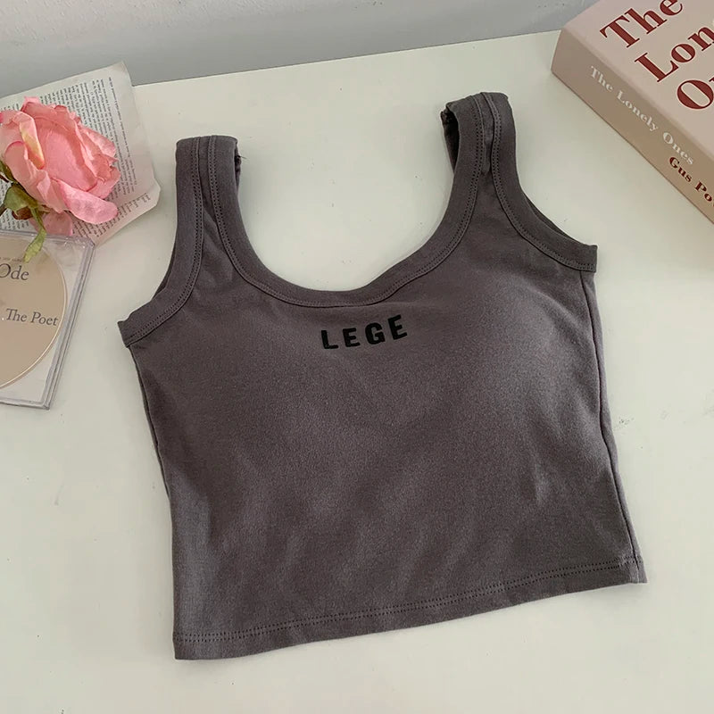 Women's Tank Top Letter Vest Female Summer Clothing Crop top White Black Casual Short Tight Sport Yoga Tops