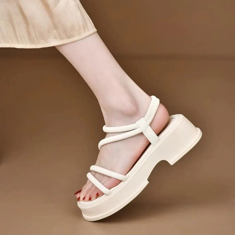 Fashion Anti-slip Summer Sandals Thick Sole Elastic Band Roman Sandals Waterproof Casual Beach Shoes