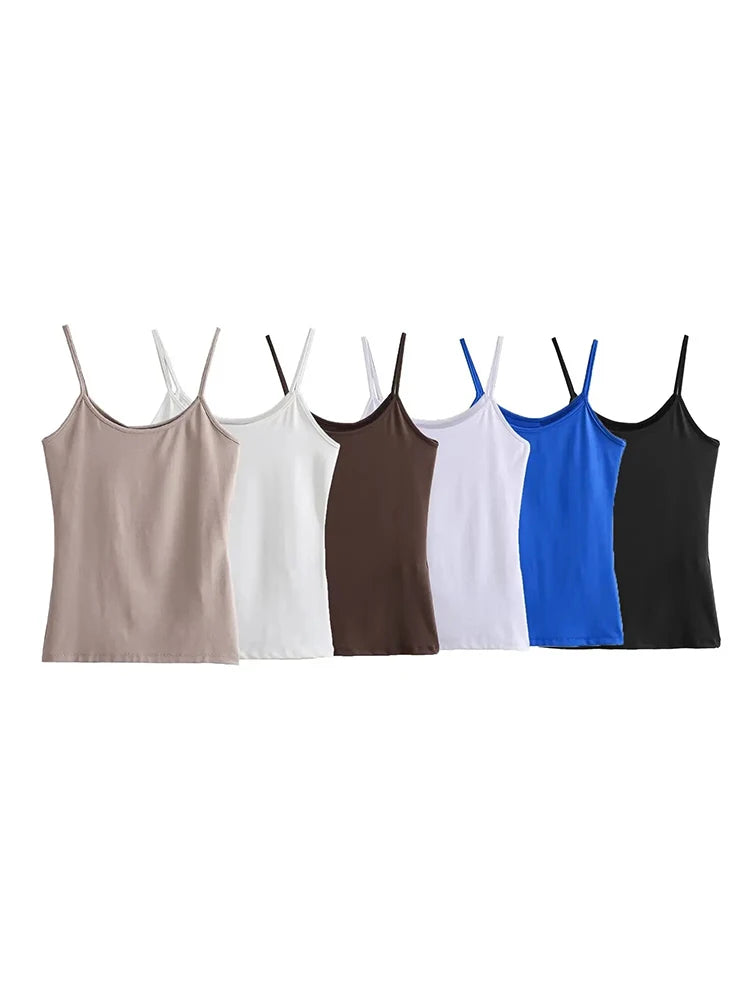 ZABA Women Spaghetti straps Stretch Sleeveless Inner Basic Tank Top Sexy Slim Suspenders Vest O Neck Casual Solid Colour Top