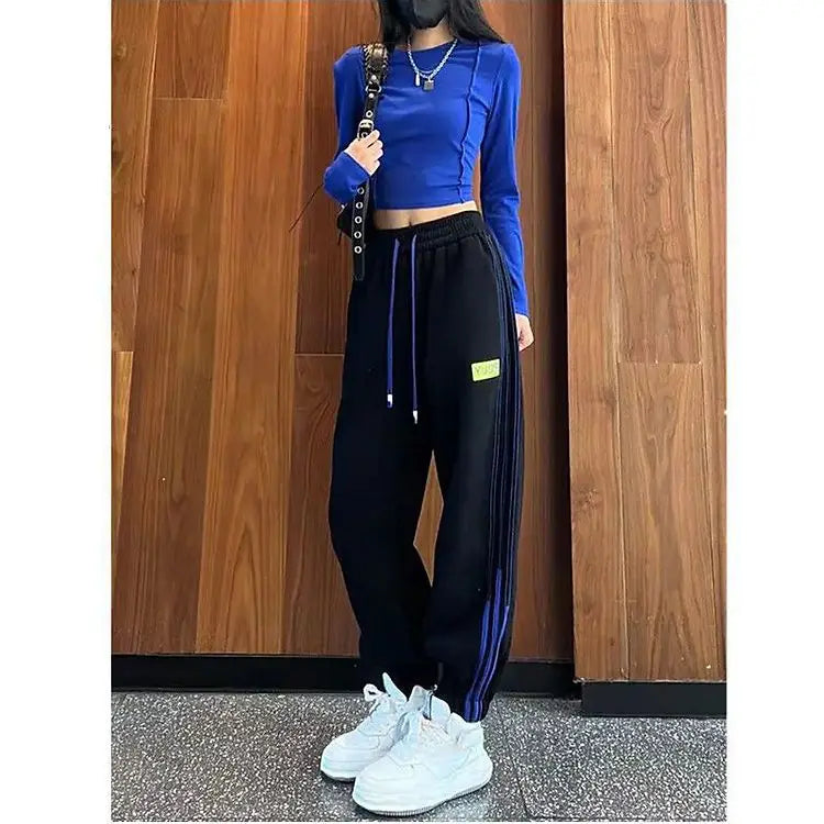 Women's Drawstring High Waist All-match Casual Sweatpants Spring Autumn Fashion Contrast Color Spliced Pants Female Clothing