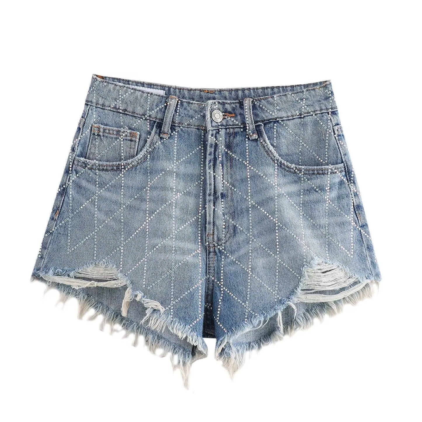 2024 European and American style summer and autumn new fashion American hot girl style versatile bright arc edge denim shorts