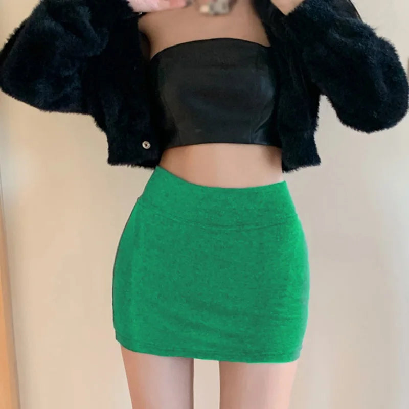 Women Skirts High Waist Versatile Elastic Elastic Waist  Korean Solid Color Hip Wrapped Dress