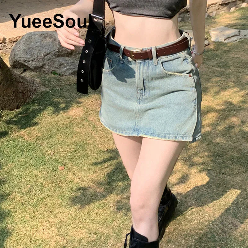 Blue Denim Skirt  A-Line High Waist Mini Skirt 2024 New Summer Y2K 2000s High Street Sexy Kawaii Cute Skirts for Women