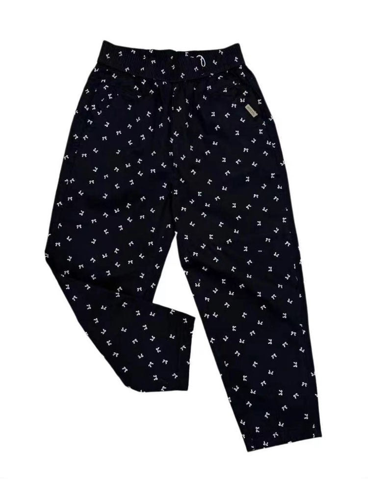 Thin Washed Cotton Loose High Waist Print Cropped Pants