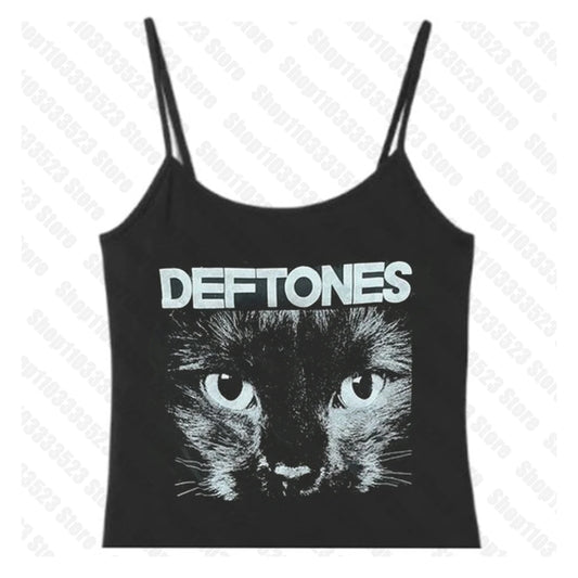 90s Y2k Style Tank Tops 2000s Aesthetic Cat Print Baby Tees Streetwear Harajuku Graphic Emo girls Vintage Slim Short Sleeve vest