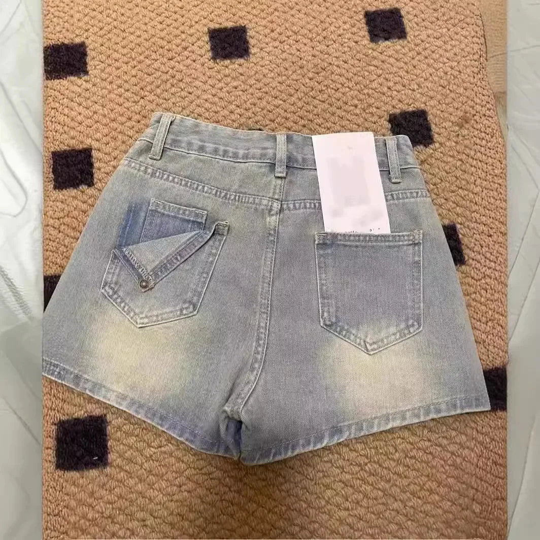 Saia jeans vintage desgastada para mulheres, cintura alta, emagrecimento, mini shorts em linha A, moda casual de verão, moda feminina