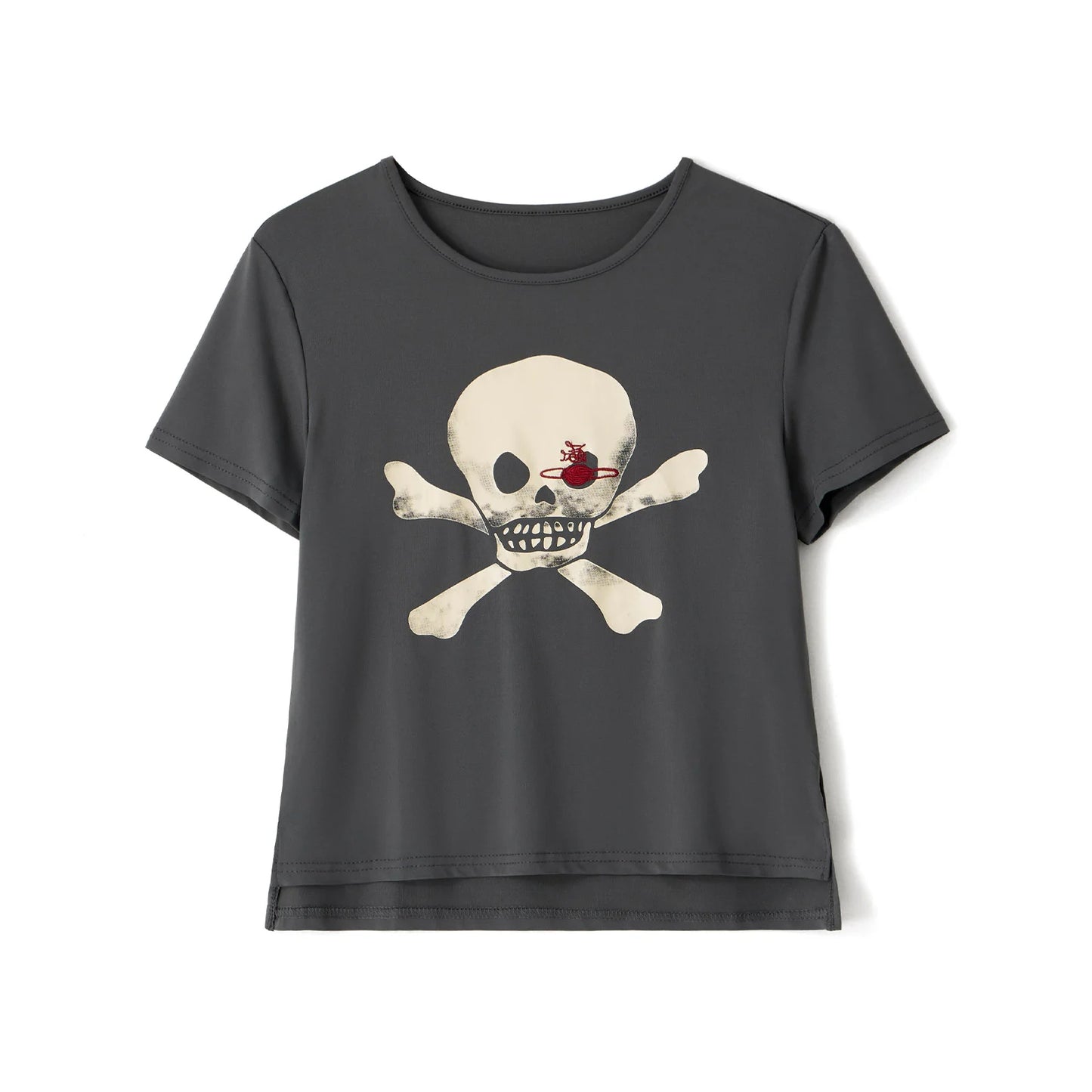 Mulheres Casual Curto T-shirt Casual Caveira Estampa Manga Curta Gola Redonda Pulôver T-Shirts Grunge Goth Tees 00s Retro Streetwear