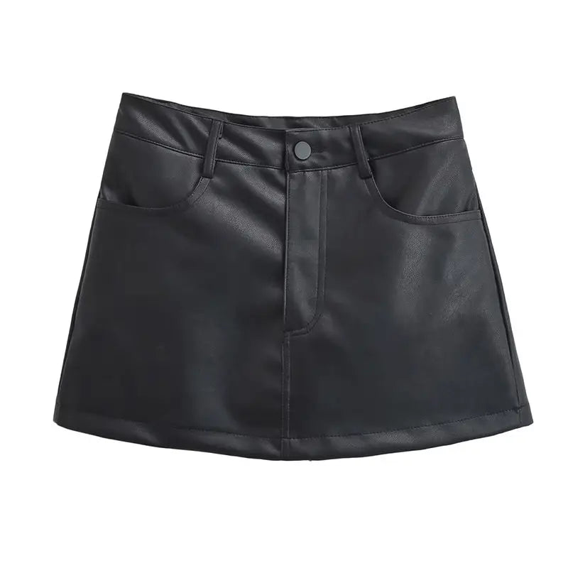 Design High Waist Short Skirt Women's Silver Pu Leather Skirt