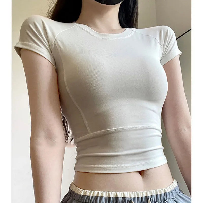 2024 Summer Short Fit Short Sleeve T-shirt for Women Sexy High Waist