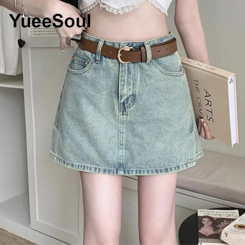 Blue Denim Skirt  A-Line High Waist Mini Skirt 2024 New Summer Y2K 2000s High Street Sexy Kawaii Cute Skirts for Women