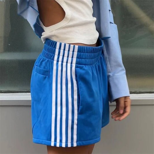 Y2K Striped Sweat Shorts for Women Elastic Waist Lounge Shorts With Pockets Preppy Teen Girl Cute Shorts Yoga Jogging workout