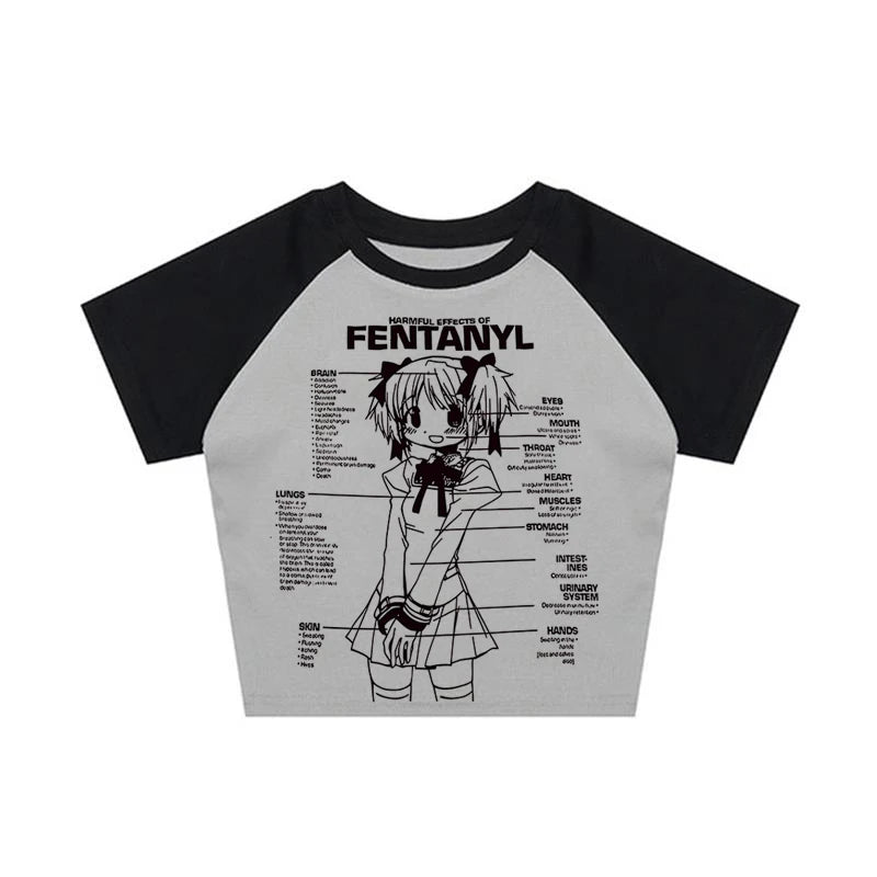 2000s Clothing Y2K Clothes EMO Vintage Street Aesthetic Baby Tees Women's Anime Graphic T Shirts Casual Short-sleeved Crop Top