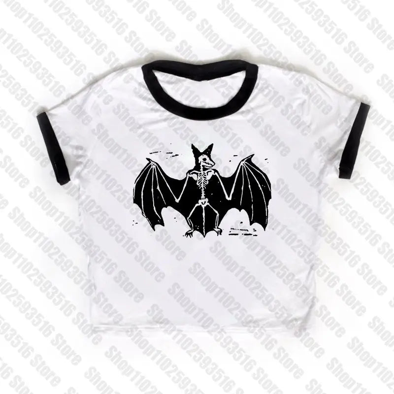 Aesthetic Goth bat Letter Y2K style Crop Tops T-shirt Short Sleevle Vest Tees Harajuku Streetwear Suspenders Women Clothes shirt