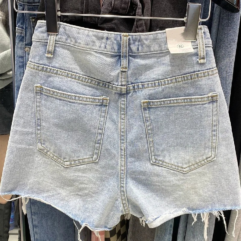 Verão Feminino Novos Shorts Jeans Soltos De Cintura Alta Coreano Moda A-line Desgastado Quente Y2k Shorts Jeans Para Mulheres