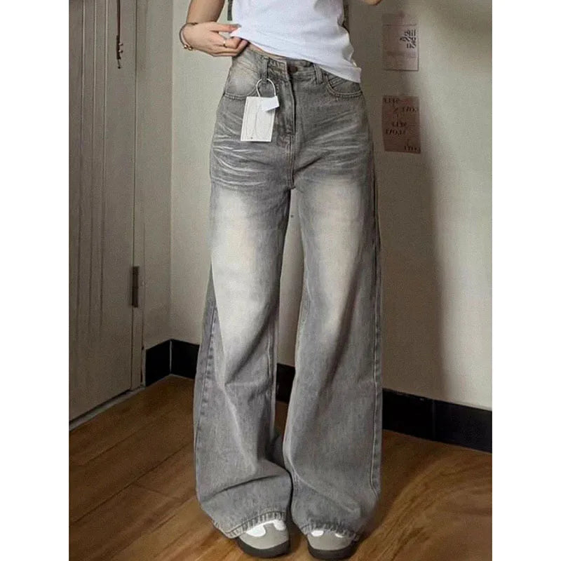 Lucyever Y2K Vintage Baggy Jeans Mulher Harajuku Streetwear Cintura Alta Calças Largas Perna Mulheres Outono Inverno Calças Jeans Lavadas