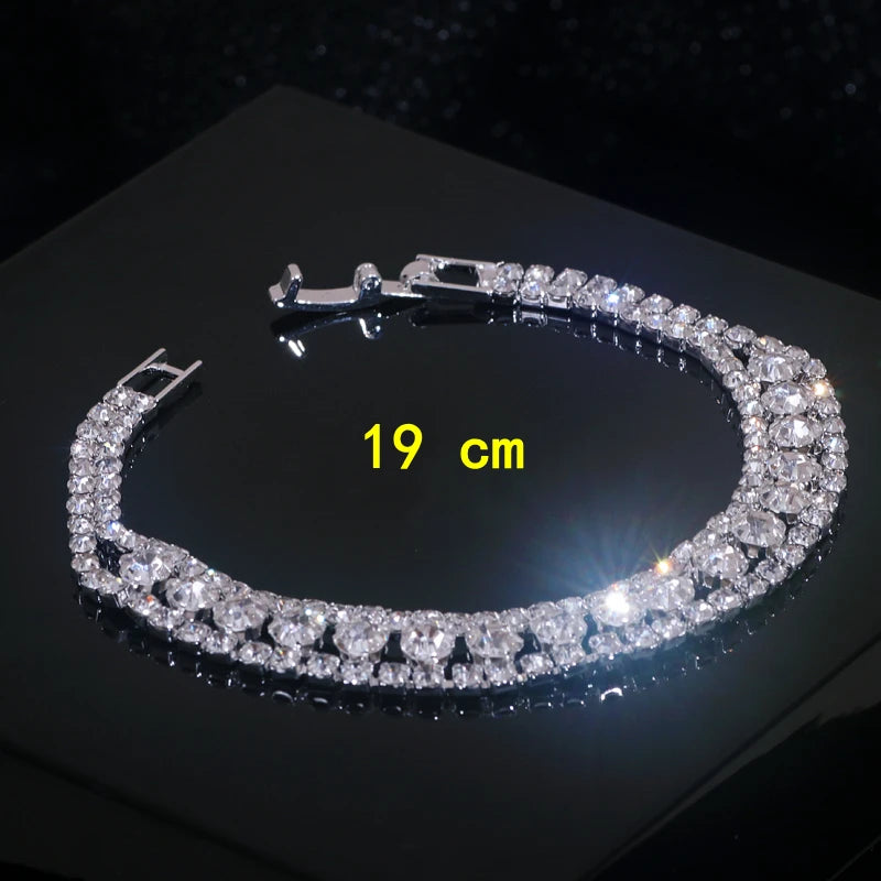 Pulseira de strass completa da moda para mulheres, pulseiras e braceletes de cristal de luxo brilhantes para noivas, joias de casamento de cor prata, presentes