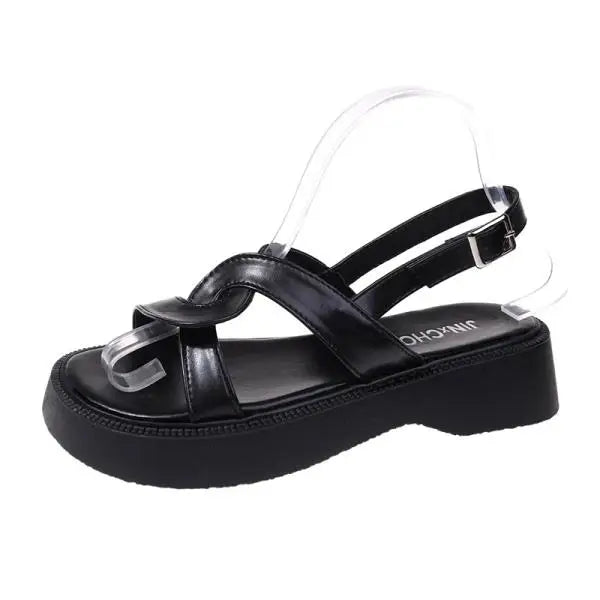 Beige Heeled Sandals Female Shoe 2024 Summer Open Toe Med Muffins shoe Ankle Strap Black Girls Clear Peep New Fashion Medium Gla