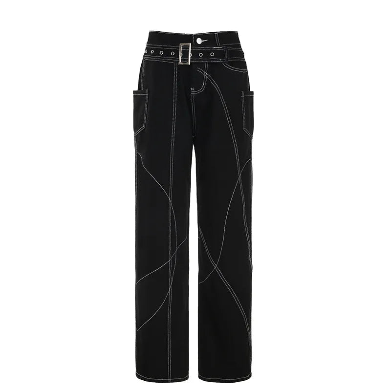 2025Women's New Style Personality Design Sense Topstitched Straight Pants Loose Wide-leg Floor-length Pants Low