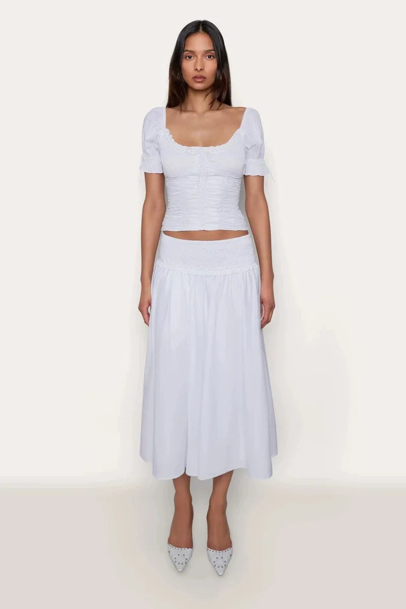 guizio white short-sleeved shirt with waisted puffed sleeves designed bella vintage half dress