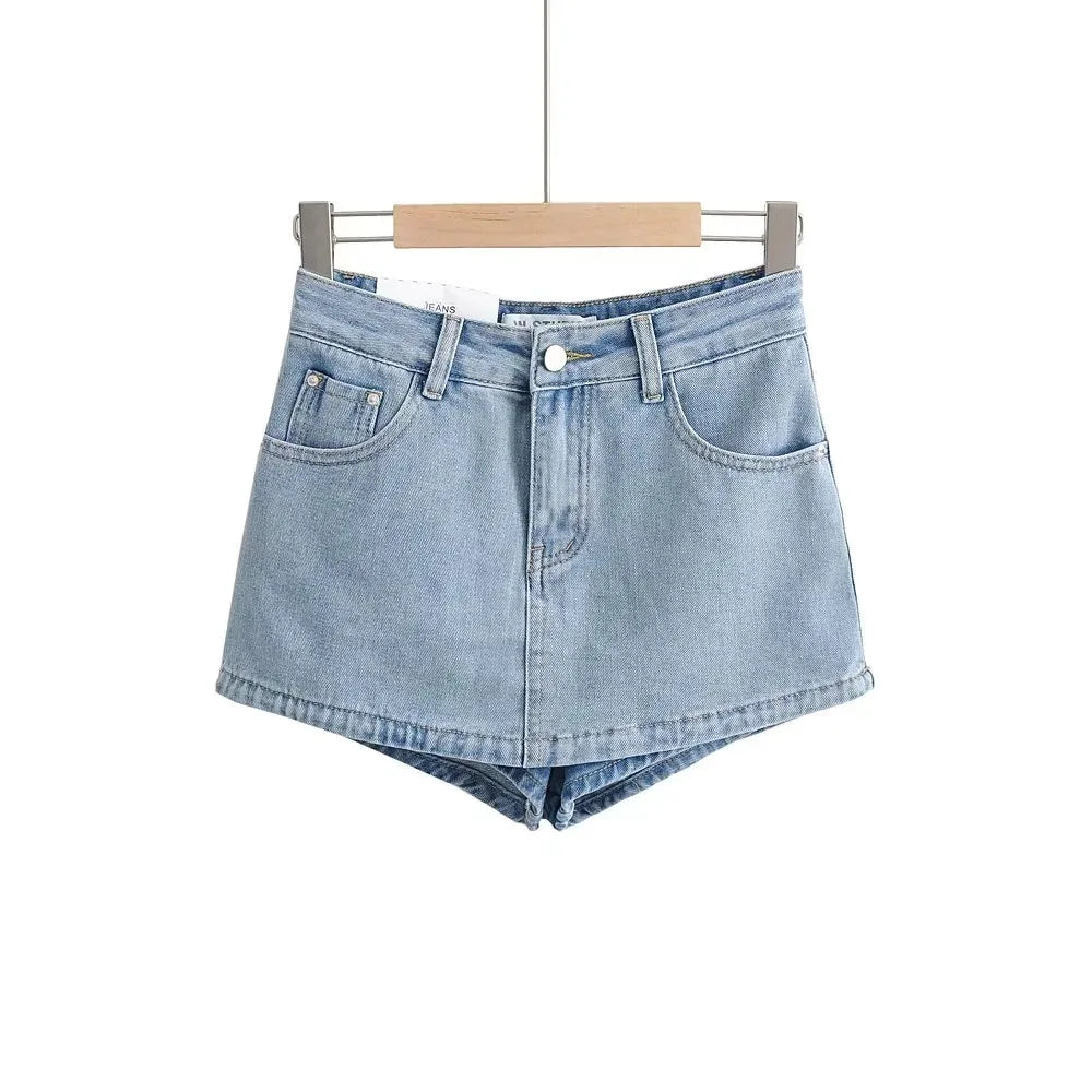 Denim Short Skirt for Women Sexy Slim Solid High Wiast Wrap Hip Mini Skirts 2024 Summer Femme Pockets Basics Jean A Line Casual