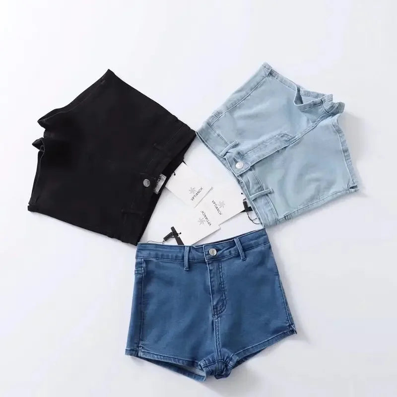 Summer 2024 women high elasticity denim hot shorts female denim casual shorts  High waist Split Hem denim shorts for women