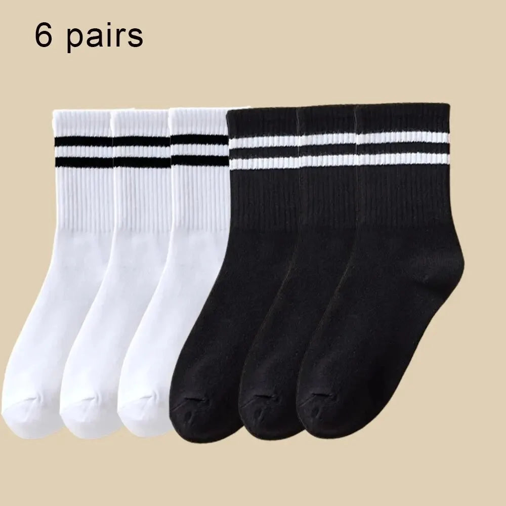 6 Pairs Women's Mid-Tube Socks Solid Colour Autumn Winter Breathable Comfortable Sport Sweat Absorbent Man And Women's Socks