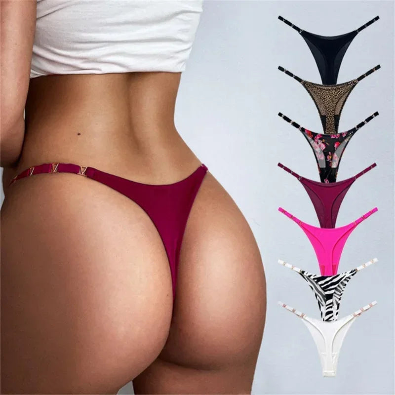 Women's Panties Thong Women Underwear Lingerie Sexy Fitness Gym Thongs Seamless Low Waist Metal Ice Silk Briefs S-XL