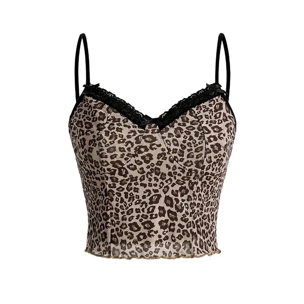 American Style Leopard Print Camisole Undershirt For Women Summer Hotsweet Sexy Slim Inner Wear Outside Short Aesthetic Cor C7E7