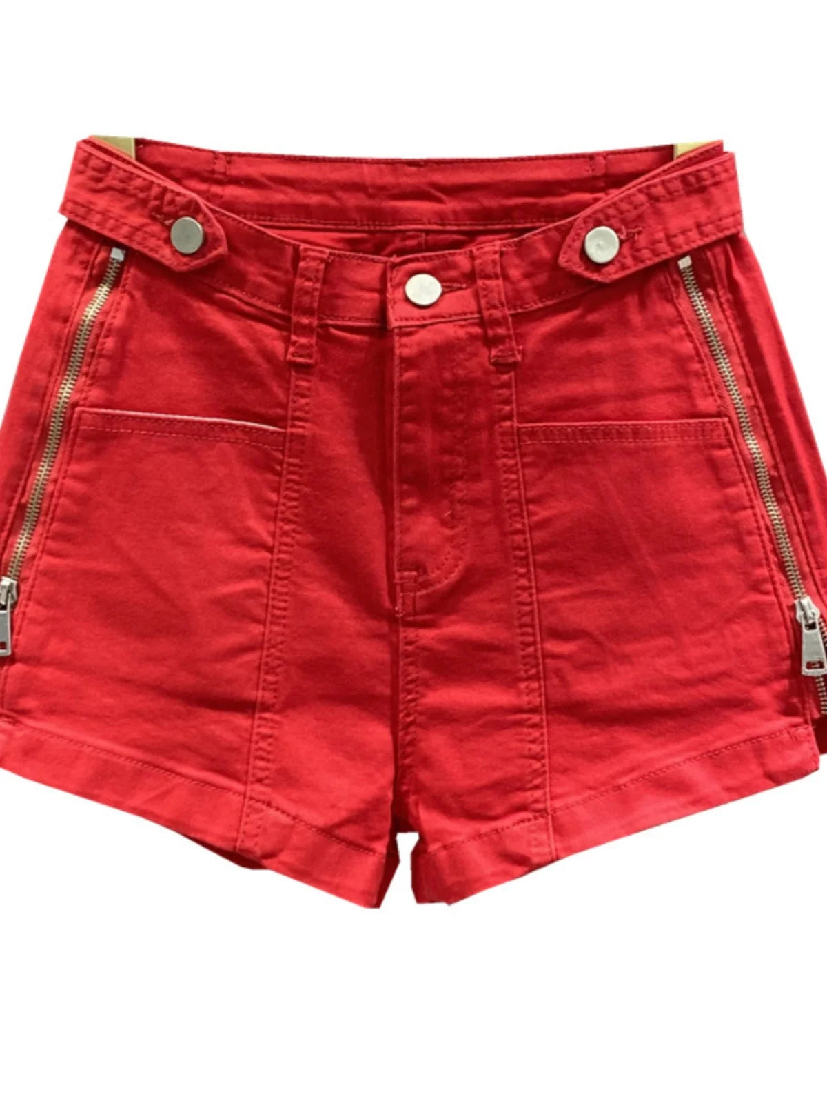 Red Denim Shorts 2024 Spring/Summer New Zipper Split Casual Jeans Women's High Waisted A-line Wide Leg Pants Fashion streetwear