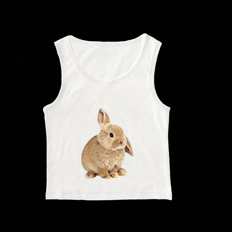 Cute sweet aesthetic Y2K women's sleeveless camisole streetwear casual punk rabbit pattern print vintage Harajuku summer shorts