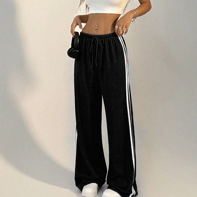 Fashion Striped Trousers Women Summer New Streetwear Basic Straight Casual Slim Pants Female Sexy Solid Simple Versatile Pants