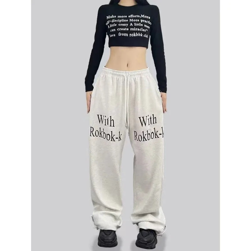 Street Dance Hip-hop Sports Pants for Women Trendy Drawstring Design Wide Leg Pants Women Spring Summer New 2024 Woman Trousers