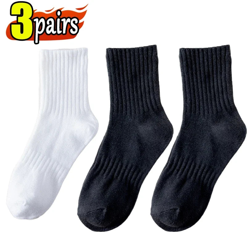 3Pairs Classic Black White Cotton Socks for Men's Short Socks Summer Thin Low Tube Socks Anti Odor Women's Ankel Sox EU 37-42