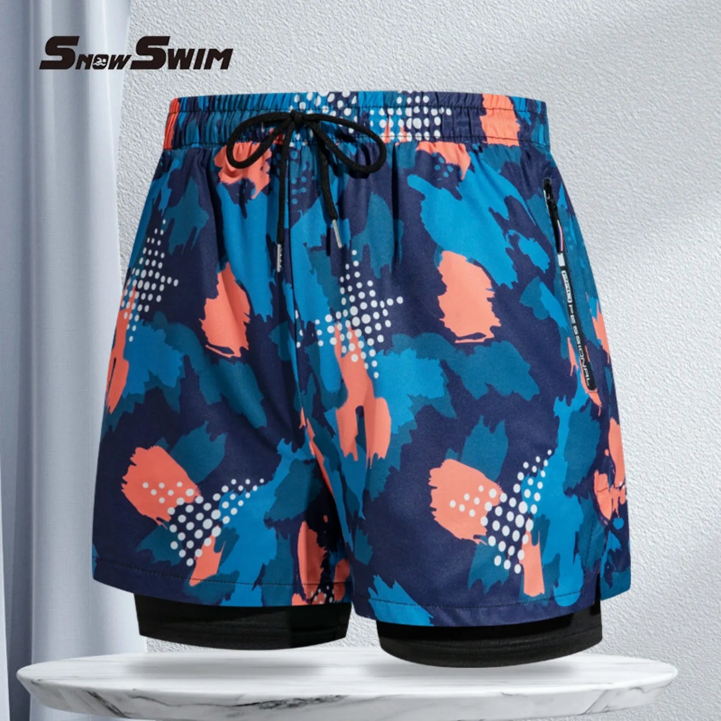 Mens Swim Trunks with Compression Liner 5" Stretch Beach Shorts Quick Dry with Zipper Pockets No-Chafing Board Shorts