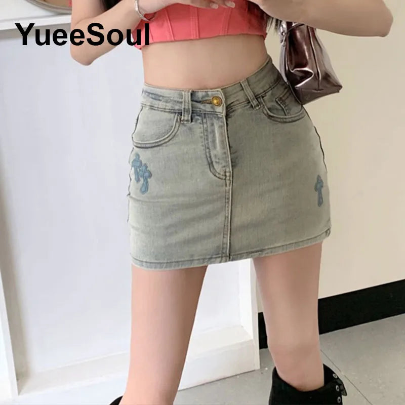 Blue Denim Skirt  A-Line High Waist Mini Skirt 2024 New Summer Y2K 2000s High Street Sexy Kawaii Cute Skirts for Women