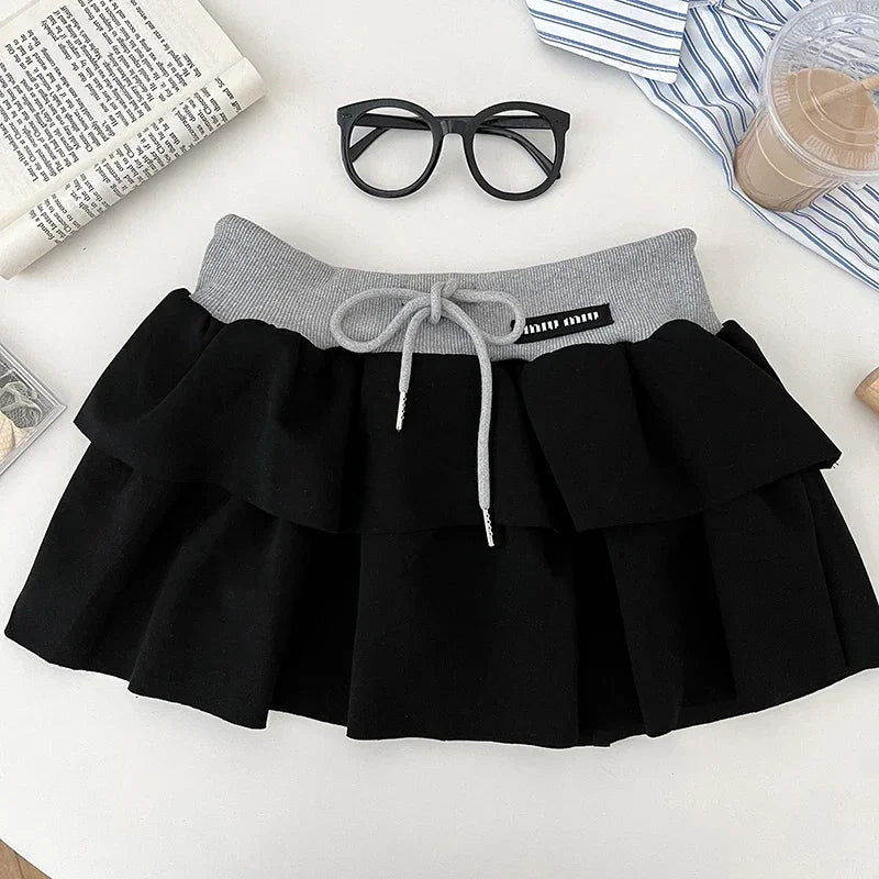 Hotsweet Mini Skirt Lace-up with Shorts Elastic High Waist A Line Short Cake Skirts Maxi Size Tulle Korean Clothes Dropship