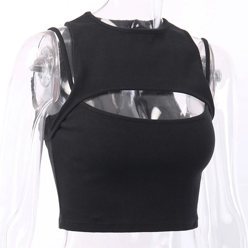 Sexy Hollow Out Crop Top Women Summer Fashion Sexy Casual Sleeveless Short Tee Shirt Crop Top Vest Strap Tank Top Blouse