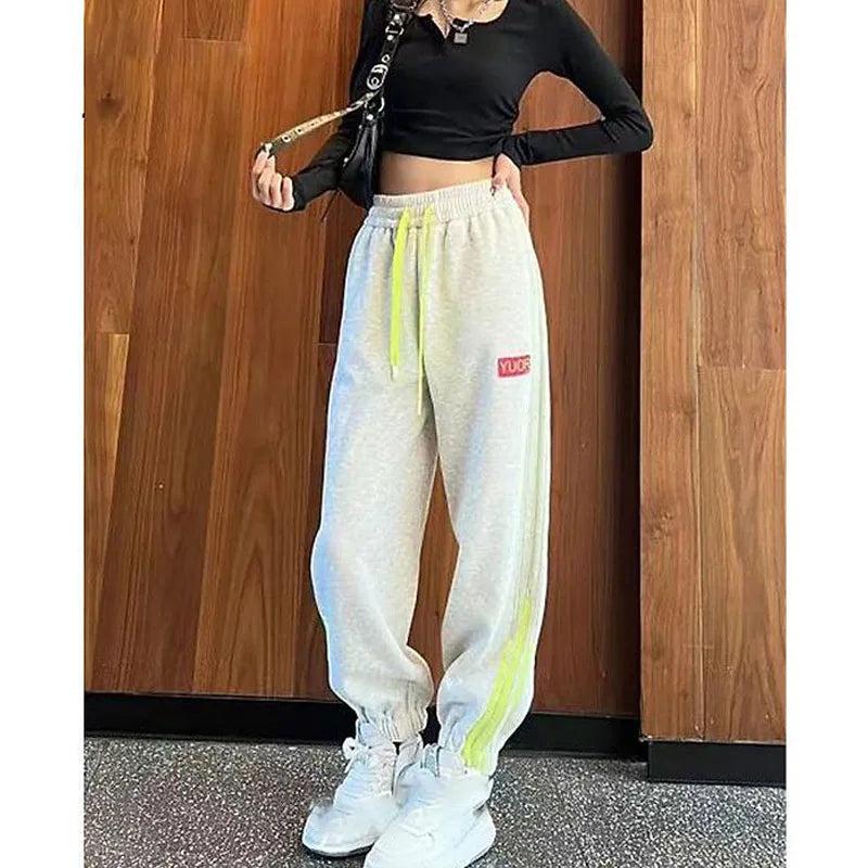 Women's Drawstring High Waist All-match Casual Sweatpants Spring Autumn Fashion Contrast Color Spliced Pants Female Clothing