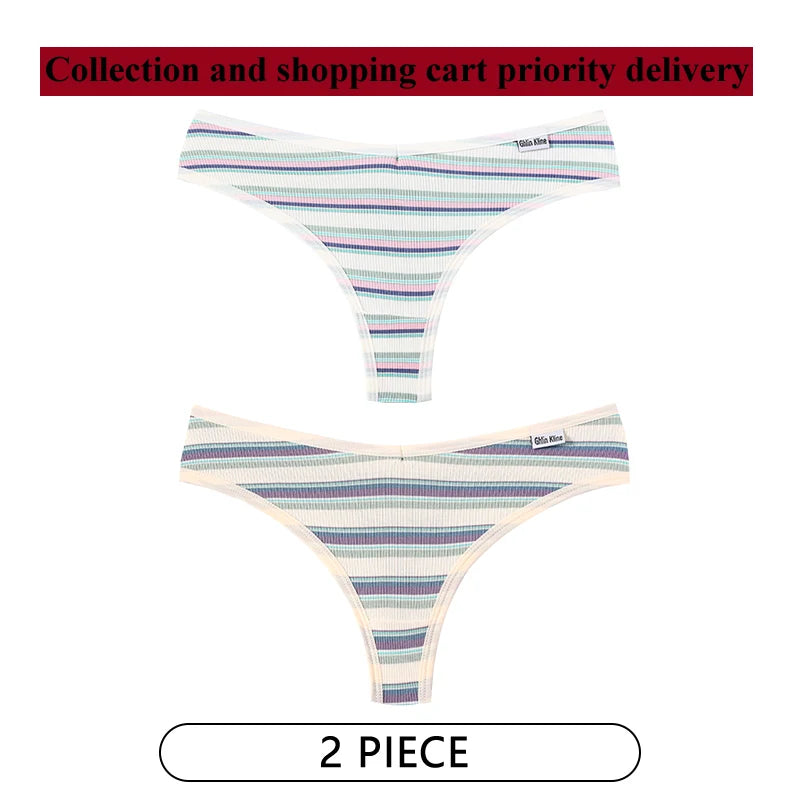 CINOON 2Pcs/Lot Colored Striped Women Panties Low Waist Sexy Women's Underwear G String Lingerie Seamless High Elastic Intimates