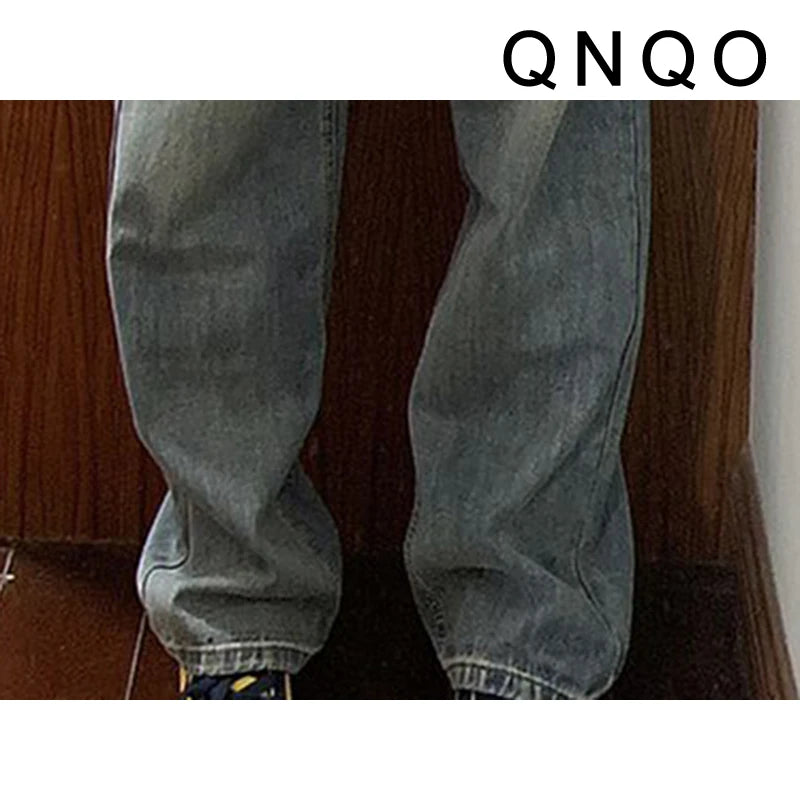 QNQO Jeans for Women Vintage Washed Comfortable Chic Casual Loose Denim Pants 2025 New Fashion Female High Waist Straight Jeans