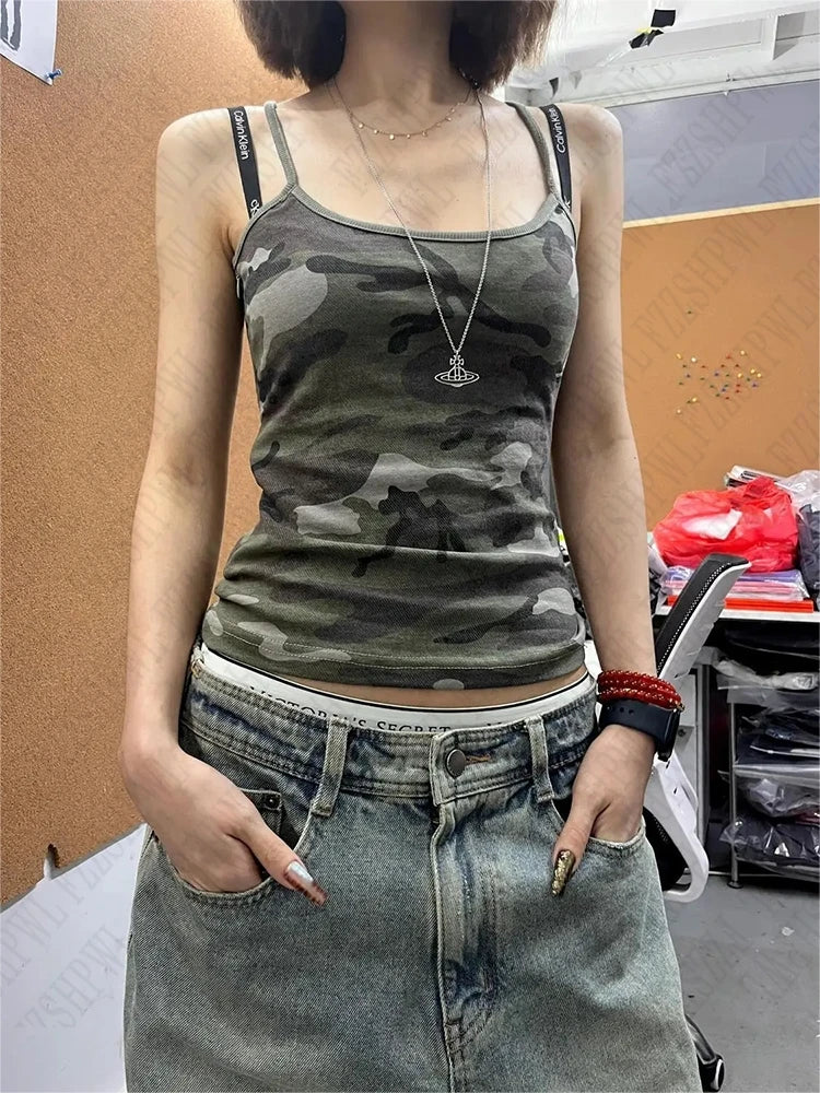 Punk rock harajuku retro camuflagem camisola tops moda sexy chique slim fit hottie crop tops 2000s estética streetwear feminino